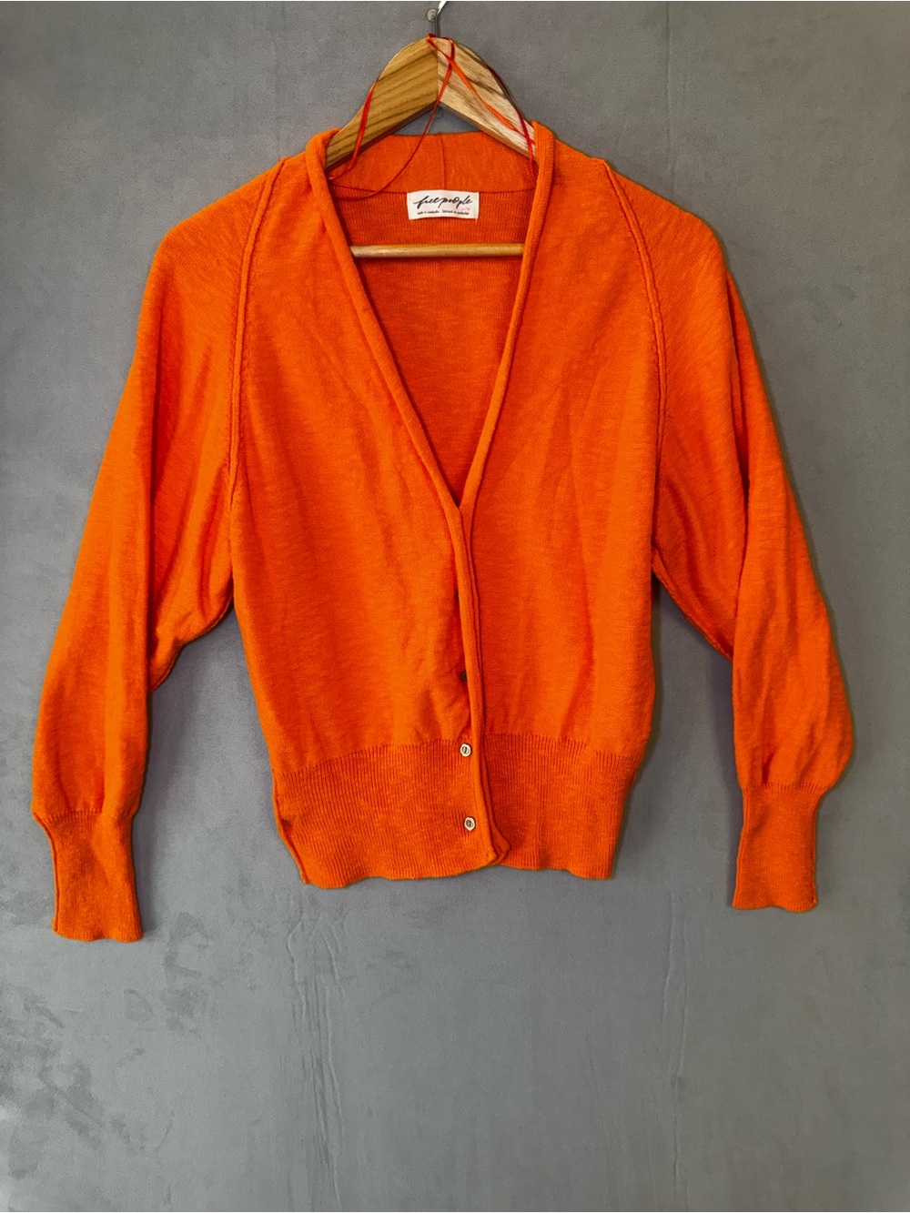 Free People Cardigan XS Orange Cotton Linen Balloon Sleeve Button Sweater